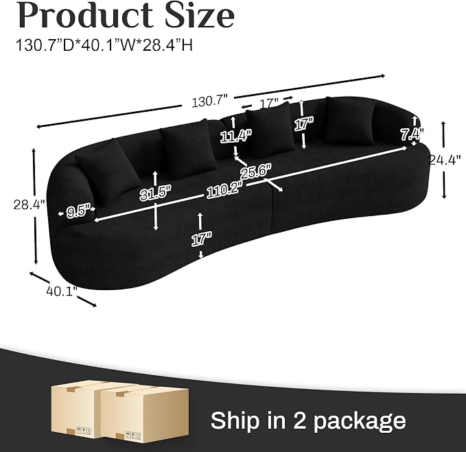 131" Oversized Sectional Sofa for Living Room, Modern Luxury Plush Chenille - Image 2
