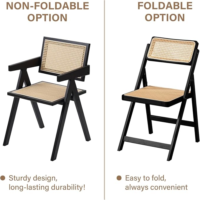 Furlide Rattan Folding Chairs, Modern Mid Century Dining Chairs Set of 2 - Image 4