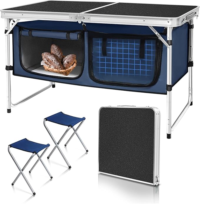 Folding Camping Table with Storage Compartment Aluminum Lightweight Camp by HYMnature
