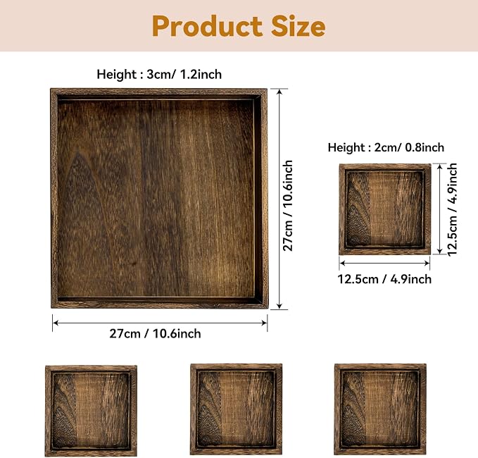 5-Piece Rustic Wooden Serving Tray Set, Handcrafted Nesting Trays - Image 4