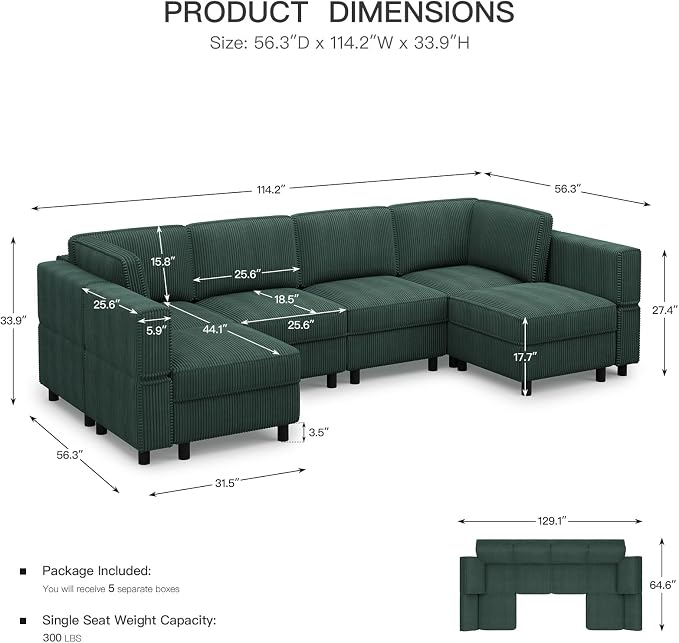 Belffin U Shaped Sectional Sofa Couch Modular Sectional Sofa - Image 2