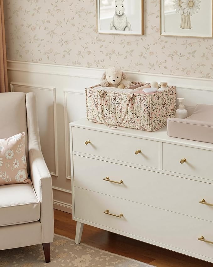 Blissful Diary Floral Diaper Caddy Organizer, Stylish Nursery Storage Basket - Image 5