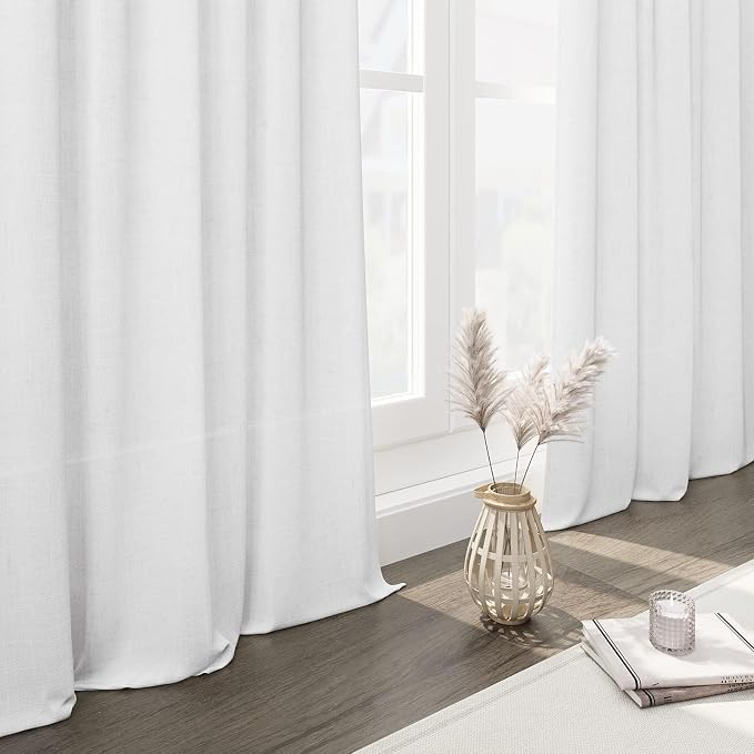 Kitchen Linen Curtains 30 Inch Length White Semi Sheer Light Filtering Curtains - Image 2