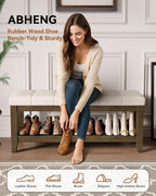ABHENG Solid Rubber Wood Shoe Bench, Soft Chenille Material Upholstered Seat - Image 3