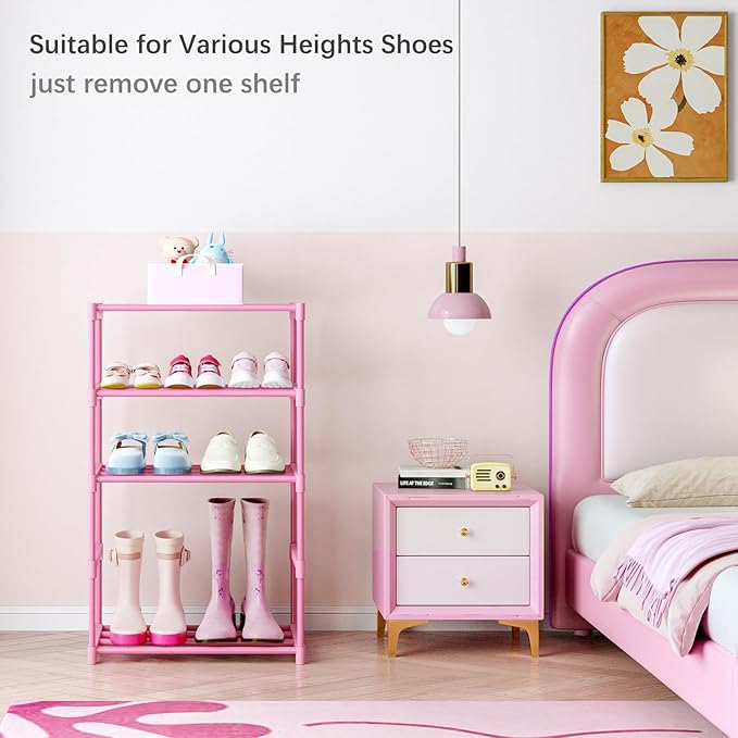 HITHIM 3-Tier Pink Shoe Racks for Women/Girls/Kids' Closet, Small Shoe Storage - Image 4