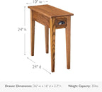 One Drawer Bin Pull Narrow Side Table, Solid Wood, Candleglow Brown, and Small - Image 3