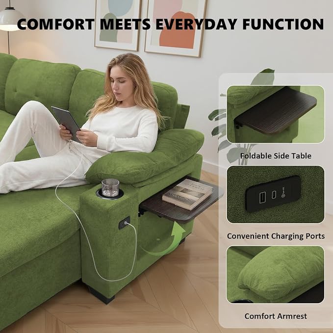 KCGKCG 93" L Shaped Sleeper Sofa Bed, Pull Out Couch Bed - Image 5