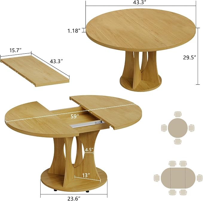 Einhomn 43-59" Extendable Round Dining Table, Kitchen Table - Image 2