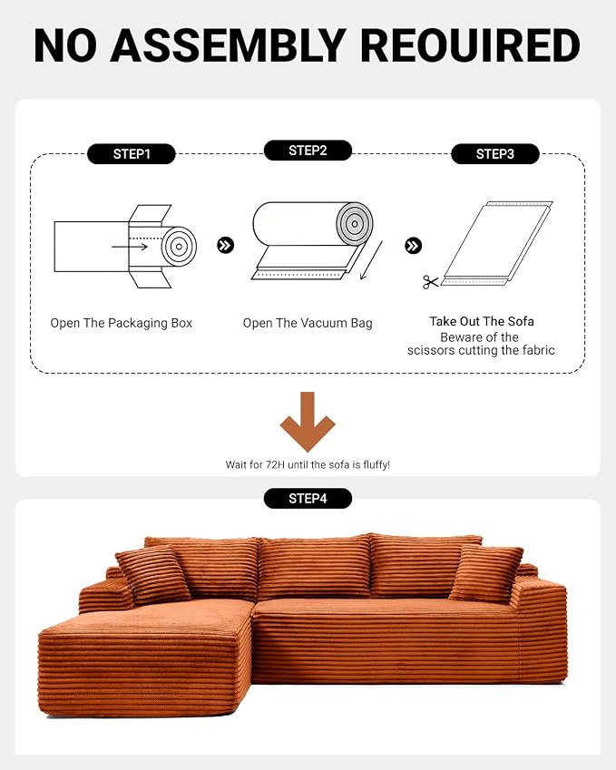 Cloud Sectional Couch, Corduroy Boneless Couches - Image 4