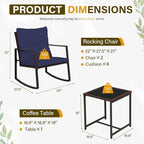 SUNCROWN 3 Piece Outdoor Rocking Bistro Set Brown Wicker Furniture Porch Chairs - Image 9