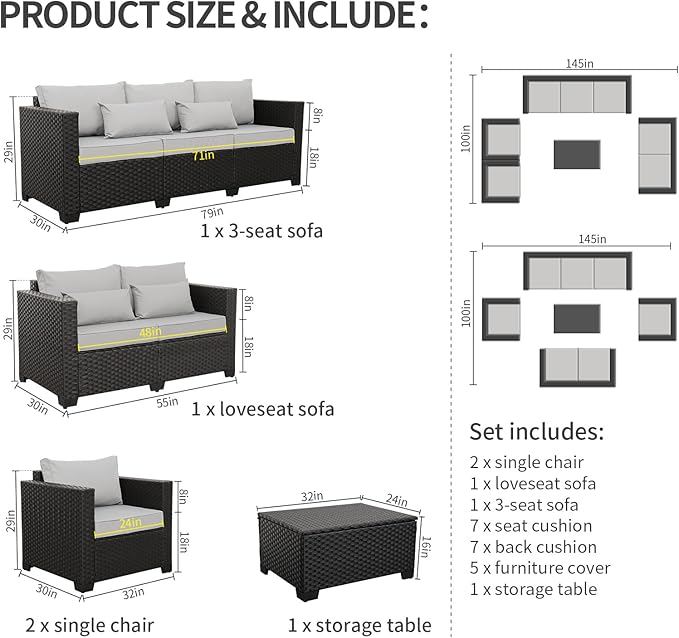 Rattaner 5-Piece Patio Furniture Sofa Set Outdoor Wicker Sectional Couch - Image 6