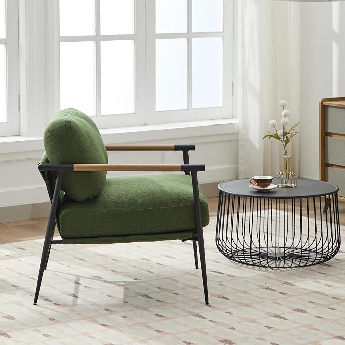 Ya-Home Mid-Century Accent Chair, Soft Armchair Linen Fabric Lounge Chair - Image 7