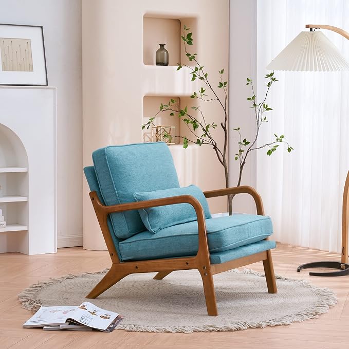 Bonnlo Teal Accent Chairs Set of 2, Upholstered Mid Century Modern Lounge - Image 8
