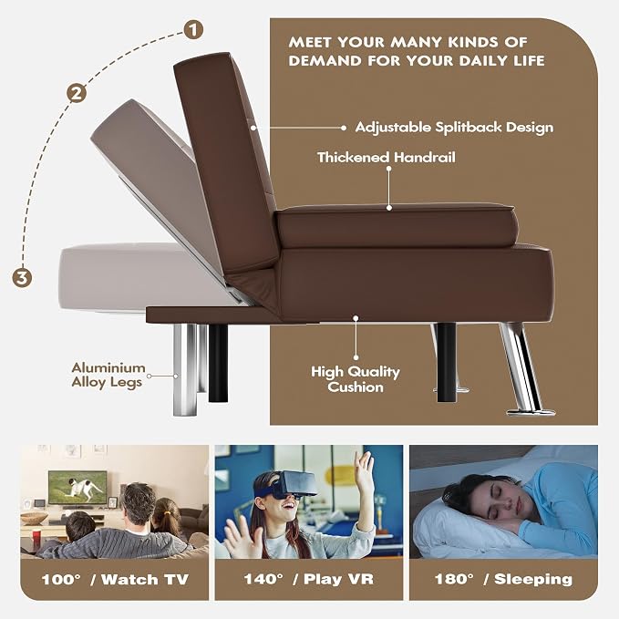 Homall Futon Sofa Bed, Leather Futon Couch - Image 4