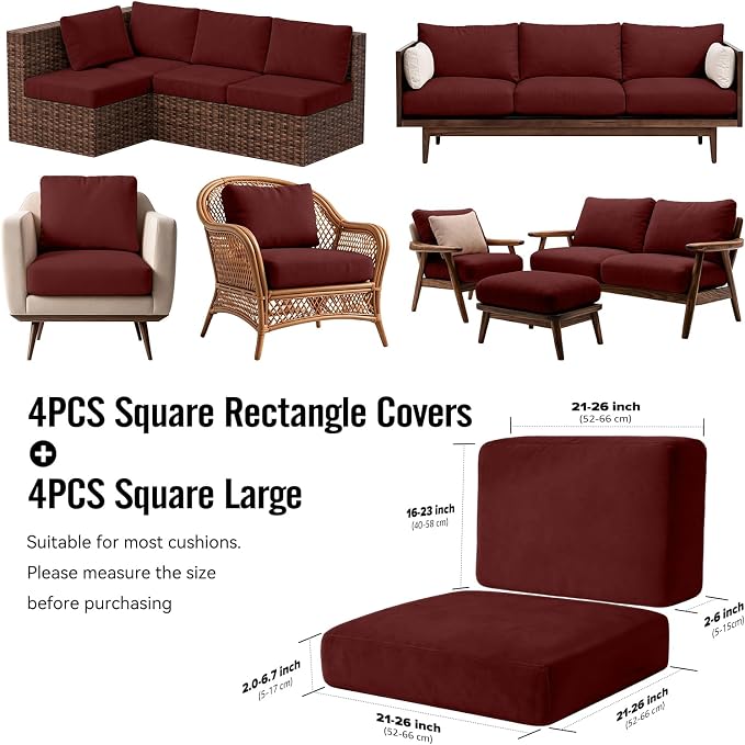 8Pcs Outdoor Cushion Covers, Stretch Patio Furniture Couch Chair Slipcovers | - Image 2