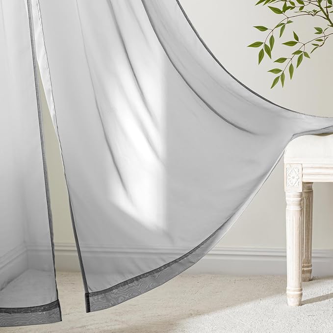 MIULEE Dark Grey Sheer Curtains 90 Inches Long 4 Panels 54 x 90 Inches | Light - Image 6