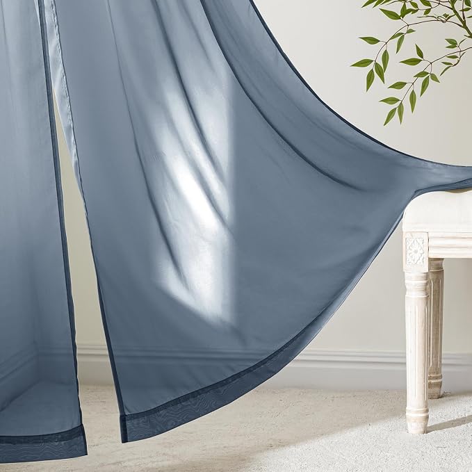MIULEE Navy Blue Sheer Curtains 96 Inches Long 4 Panels 42 x 96 Inches | Light - Image 6