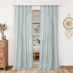 Greyish Blue Linen Boho Curtains 80 inch Length 2 Panels by LAMIT