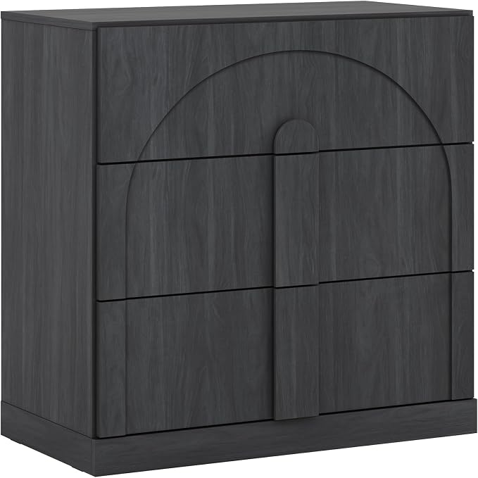 BELLEZE Sideboard Cabinet with 3 Drawers, Modern Wood Buffet Cabinet with Arc - Image 9