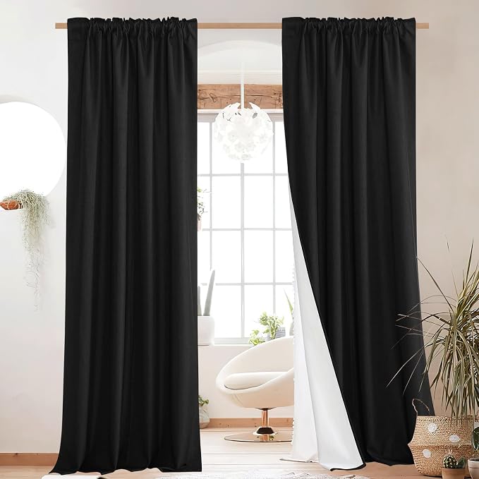 NICETOWN Vintage Rod Pocket Flax Thermal Curtains, 100% Blackout Curtains 84" - Image 2