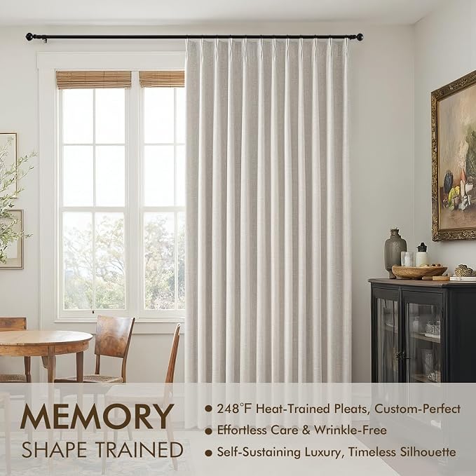 MIULEE Birch Pinch Pleated 100% Blackout Linen Curtains 40x96 Inches | Room - Image 3