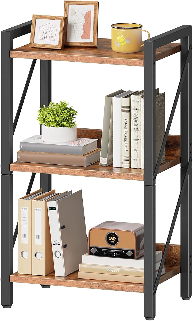 HOOBRO Bookshelf, 3-Tier Industrial Bookcase, Book Shelf Storage Organizer by HOOBRO