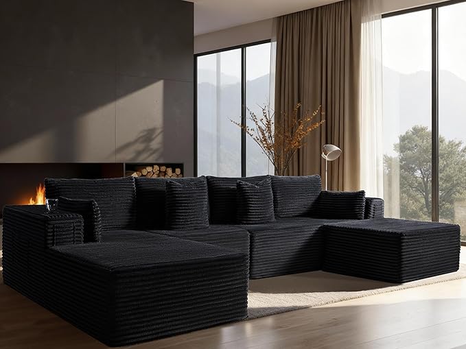 138" Cloud Sectional Couch, Comfort U Shaped Boneless Couch by VYUXWO