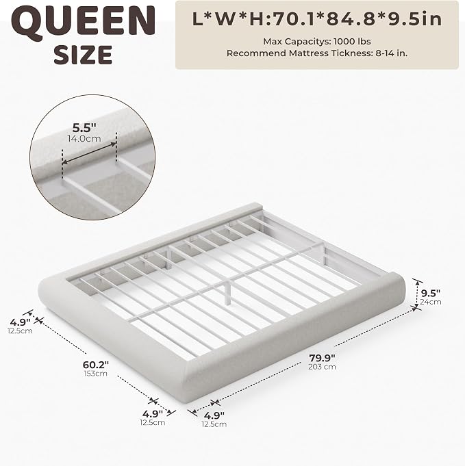 RECCI AirFrame Half-Moon Upholstered Queen Platform Bed Frame, Boucle Curved - Image 2