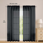 Black Sheer Curtains 72 Inches Long 2 Panels Set, Transparent Voile Sheer - Image 2