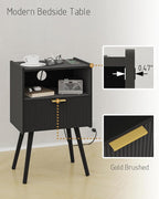 JOONEE Black Nightstand with Outlet, Modern Bedside Table with Storage Drawer - Image 5