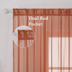 MIULEE Fall Burnt Orange Sheer Curtains 54 X 72 Inches, 2 Panels | Solid Color - Image 2