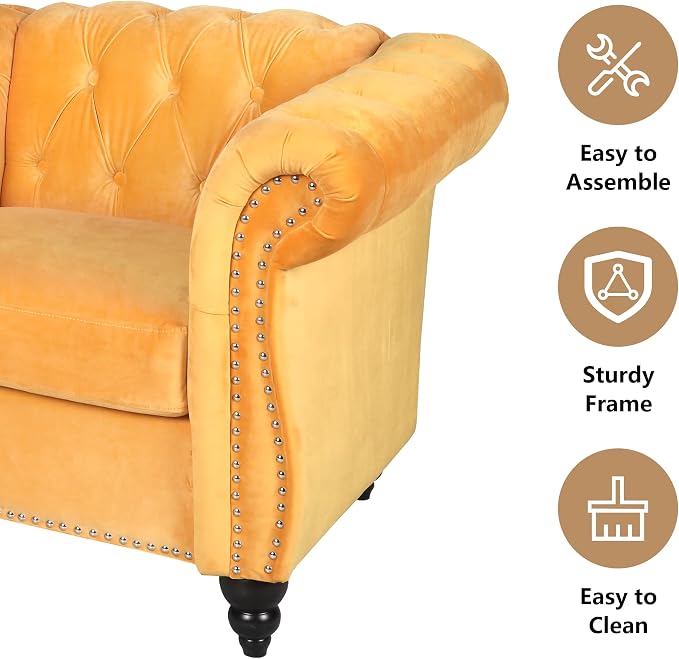 Chesterfield 3 Seater Sofa, Modern Velvet Tufted Couch 3 Seater - Image 6