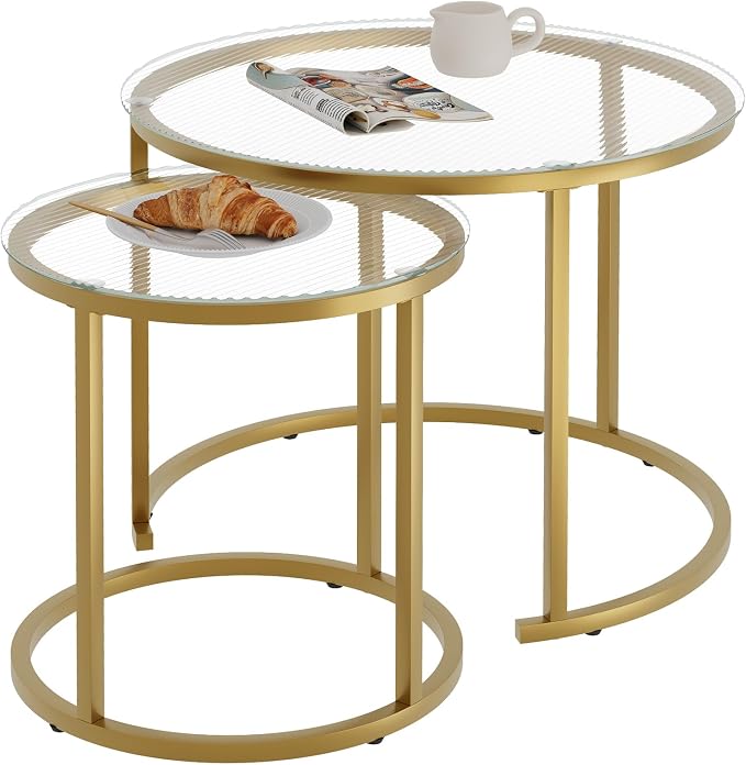 aboxoo Nesting Coffee Table Set of 2, Small Round Glass Nesting Tables - Image 9