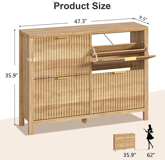 YOMILUVE Shoe Cabinet Storage for Entryway, Fluted Shoe Cabinet - Image 2