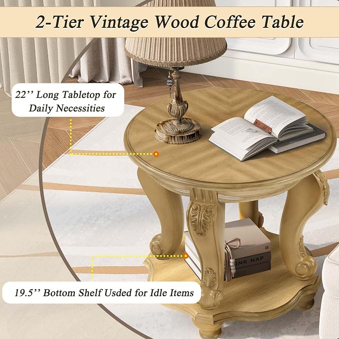 Solid Wood Coffee Table Set for Living Room, Coffee Table & 2 End Side Table - Image 6