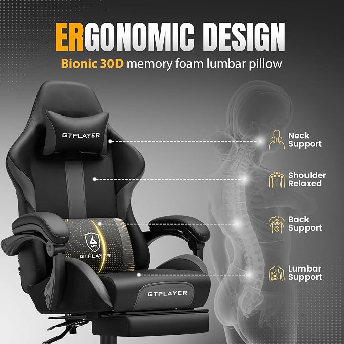 GTPLAYER Gaming Chair with Pocket Spring Cushion, Leather Office Chair with - Image 5