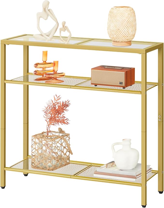 HOOBRO 29.5" Narrow Console Table, 3-Tier Tempered Glass Sofa Table, Modern by HOOBRO