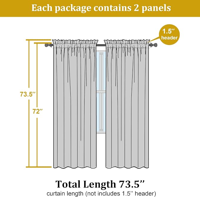 Lemon Sheer Curtains for Bedroom Living Room 72 Inches Long 2 Panels Set - Image 2