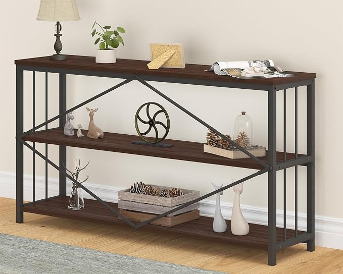 LVB Wood Console Entryway Table, Metal Wooden 3 Tier Sofa Table - Image 7