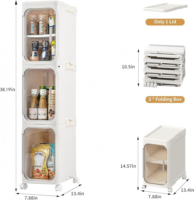 3-Tier Tall Narrow Storage Cabinet, Slim Bathroom Storage Cabinet - Image 2