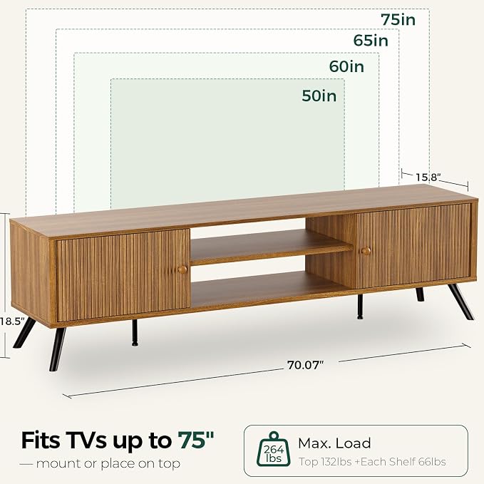 COMHOMA TV Stand for Living Room, Mid Century Modern Entertainment Center for - Image 2
