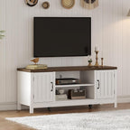 ChooChoo Farmhouse TV Stand, Wood Fluted Door Entertainment Center by ChooChoo