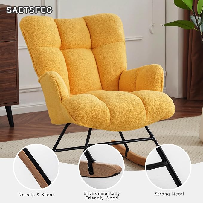 SAETSFEG Rocking Chair Nursery Teddy Upholstered Glider Rocker Rocking Accent - Image 3