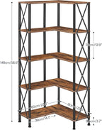 HOOBRO Corner Bookshelf, 5-Tier L-Shaped Bookcase, Industrial Open Display - Image 2