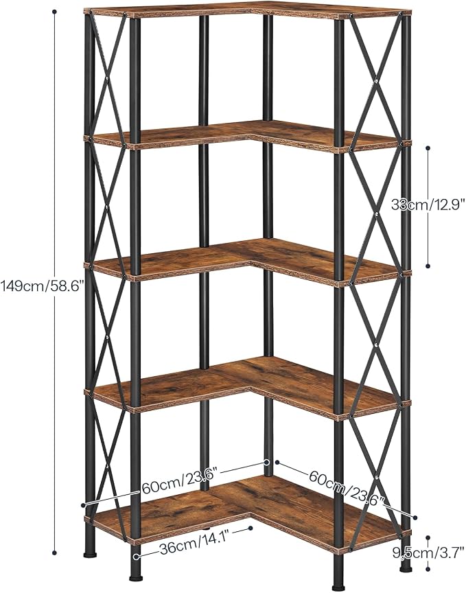 HOOBRO Corner Bookshelf, 5-Tier L-Shaped Bookcase, Industrial Open Display - Image 2