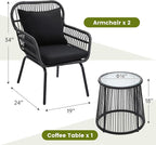 wildformers 3 Pieces Rattan Wicker Bistro Set, Outdoor Conversation Set - Image 6