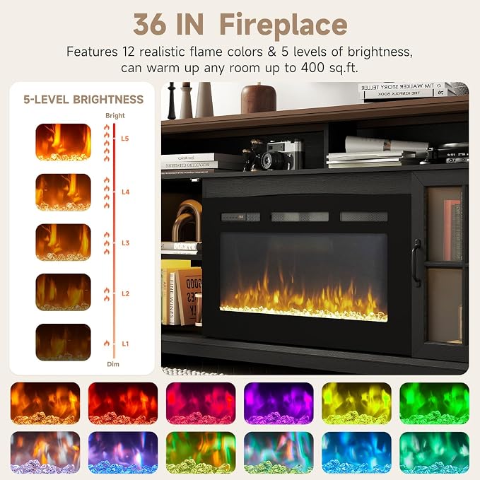 70" Fireplace TV Stand, Farmhouse Entertainment Center - Image 6