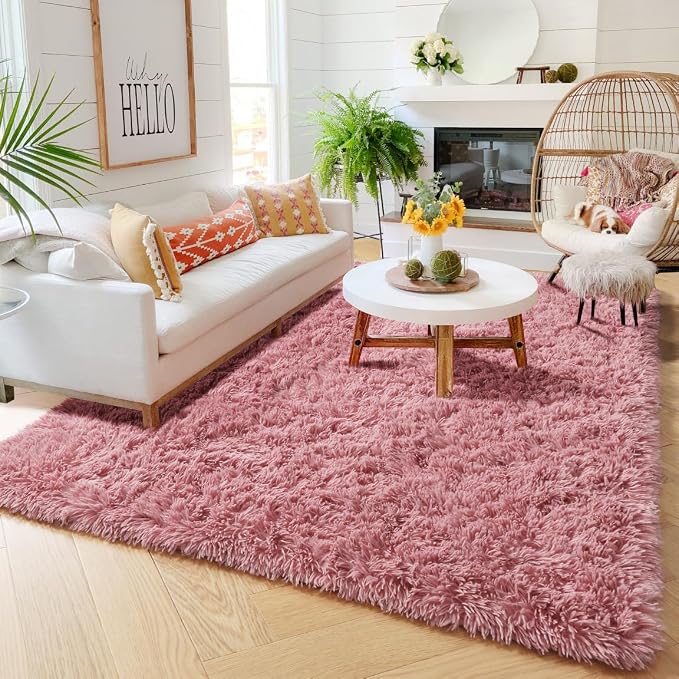 Amdrebio Blush Pink Large Fluffy Area Rug 6x9 - Image 3