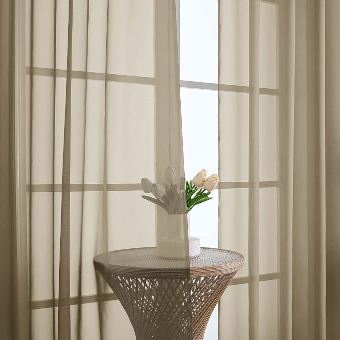 Chyhomenyc Taupe Sheer Curtains 63 Inches Long 2 Panels, Light Filtering Bright - Image 9