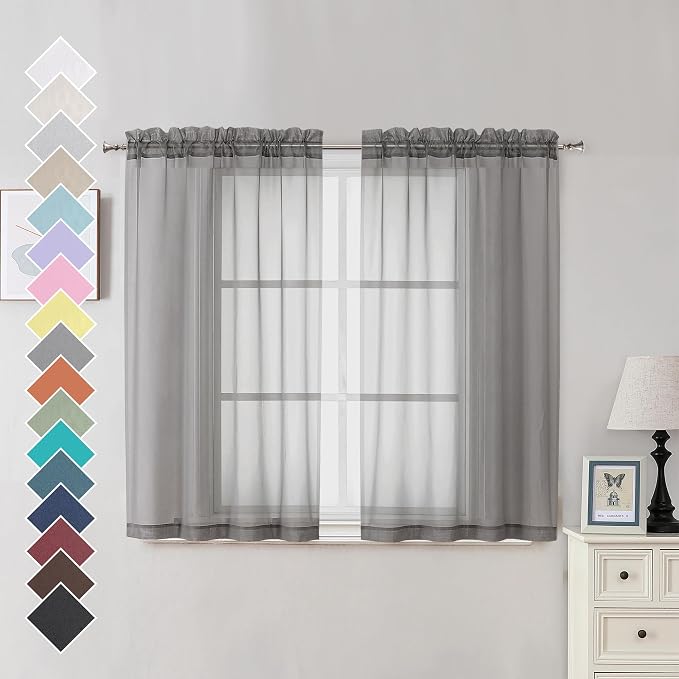 Voile Sheer Curtains with Decorative Rod Pocket, Modern Airy and Clean Selvedge by OVZME